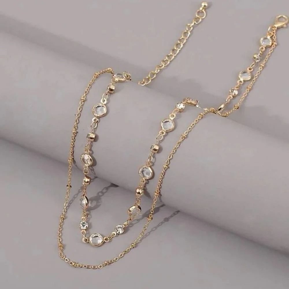 Transparent Rhinestones Layered Necklace - Picture 1 of 3
